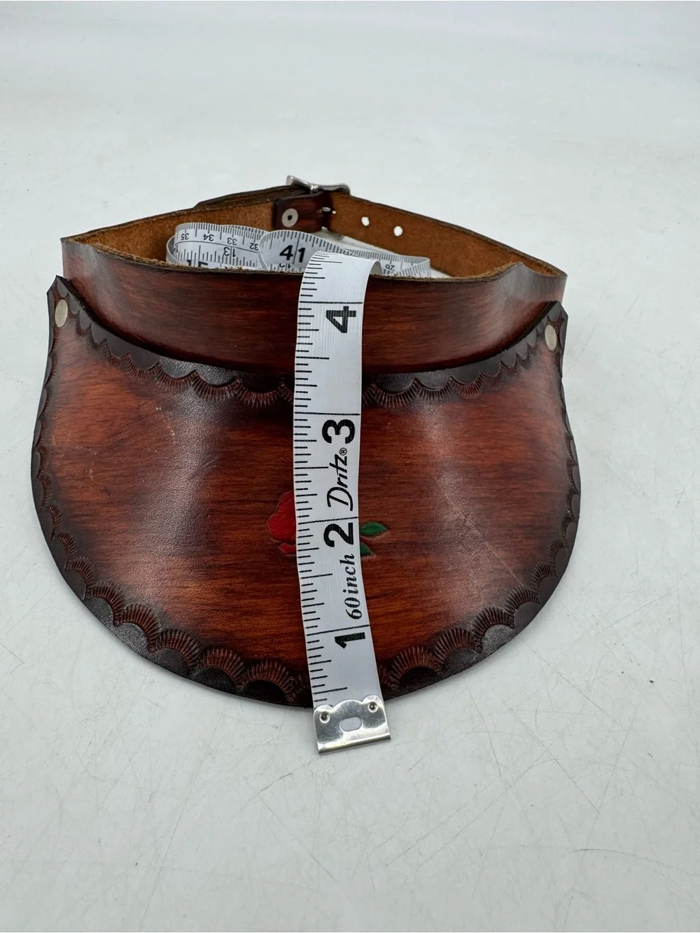 Vintage 70s Boho Hippie Groovy Western Tooled Leather Floral Sun Gambler Visor